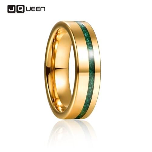 6mm Gold Polished Inlaid Malachite Tungsten Steel Ring Tungsten Carbide Ring Mens Fashion Wedding Jewelry Best Gift
