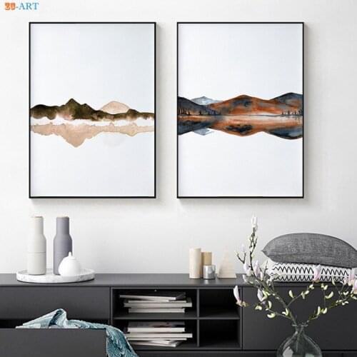 Abstract Watercolor Painting Landscape Canvas Art Mountain Lake Print Nature Poster Minimalist Wall Art Decoration Picture