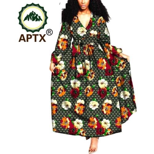 African Women Clothing Off The Shoulder Sexy Ankara Style Floral Skirt Mid Calf Pure Cotton Puff Sleeve Elegant Princess Dress