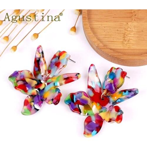 Agustina Women Acetate Flower Earrings Dangle Fashion Earrings Jewelry Girls Drop Earrings Green Punk Earring Christmas Earings