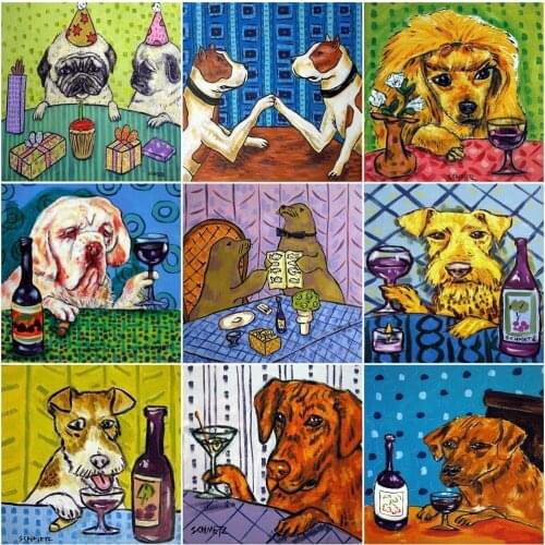 AZQSD 5D DIY Diamond Painting Dog Wine Cross Stitch Diamond Embroidery Animals Mosaic Full Kits Handmade Gift Home Decor