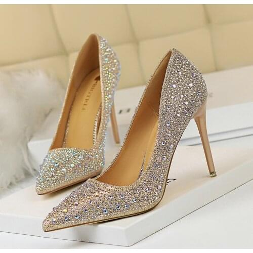 Glitter Heels Evening Shoes Women Pumps Pointed Extreme High Heels Stiletto Crystal Shoes Rhinestone Heels Wedding Shoes Bride