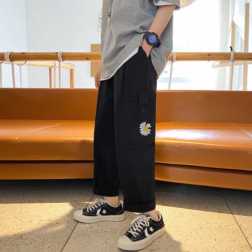 Straight Cargo Pants Casual Sports All-match Printed Daisy Loose Nine-point Pants Streetwear Tide Hip-hop Trousers Four Seasons