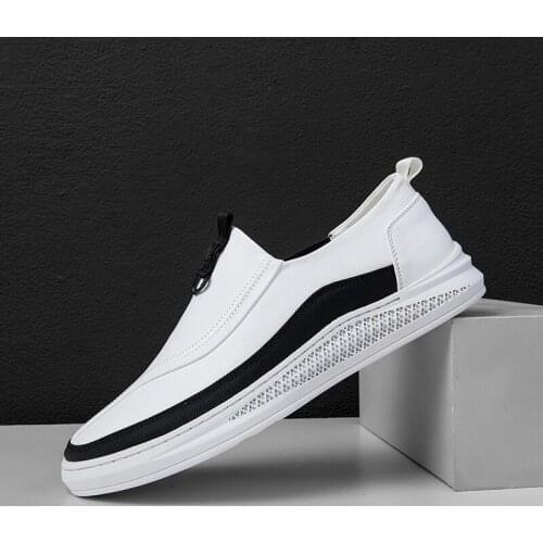 Black White Leather Casual Shoes Men Spring Autumn Slip-on Mens Loafers Soft Italian Flats Mens Light Moccasins Walking Shoes