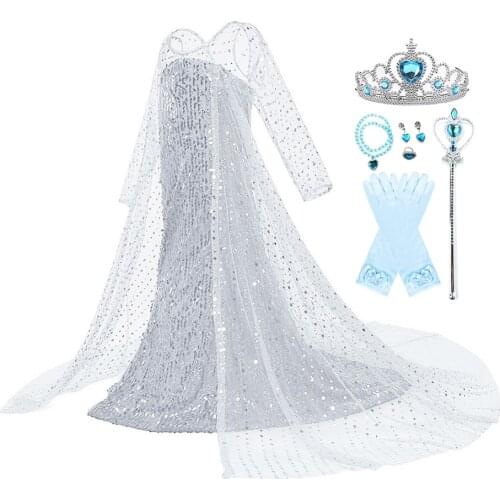 Girls Elsa Dress Kids Princess Dress Snow Queen Cosplay Costume Childrens Birthday Party Wedding Evening Dress 3-10 Years