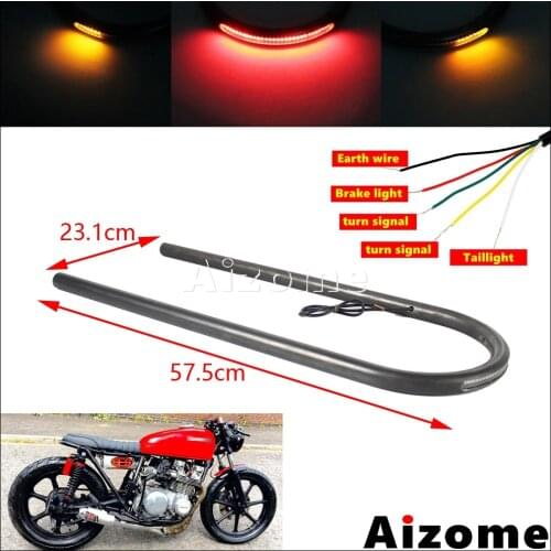 Long Steel Tracker Flat 7/8" Tube LED Taillight Cafe Racer Rear Seat Tail Frame Hoop Loop For Honda Yamaha Suzuki Kawasaki CB CG