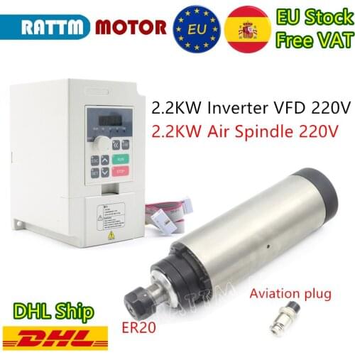 『EU Free』2.2KW 220V Air Cooling Spindle Motor ER20 400Hz 24000RPM 8.5A & 2.2KW Inverter for CNC Milling Engraving Router Machine