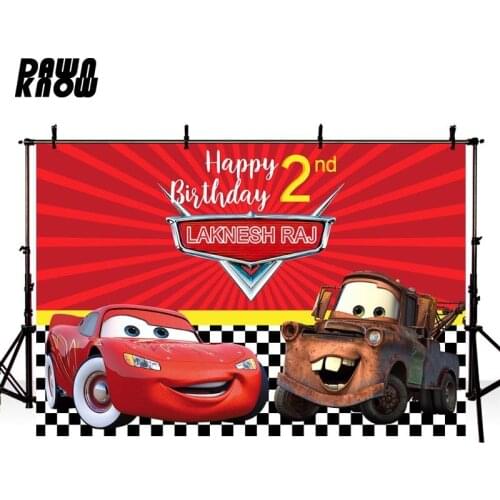 DAWNKNOW Custom Red Car Photography Background Cartoon Backdrop Baby Children Birthday Party Photocall Photo Studio lv2431