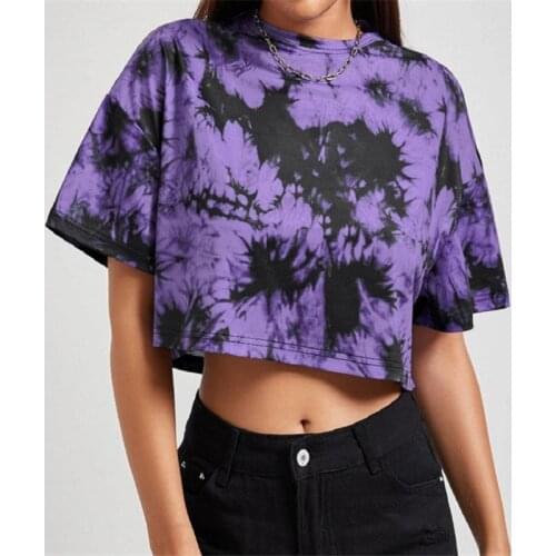 Harajuku T Shirt Women Y2K Aesthetic Gothic Punk Short Sleeve O-Neck Tops Sexy Women Summer Tie Dye Printed Streetwear Plus Size