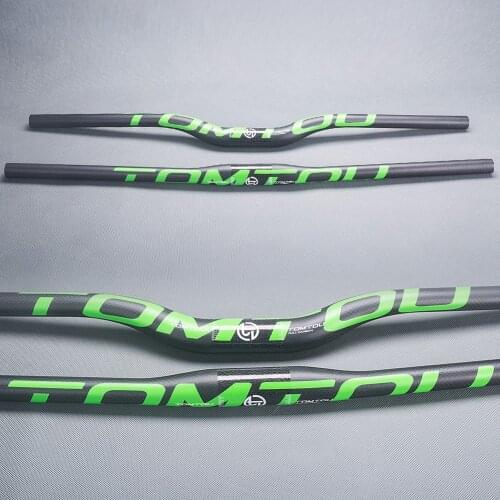 TOMTOU Carbon Fiber Bicycle Mountain Rise Flat Handlebar Bike Bars Cycling Parts Handlebars Width 580mm - 760mm Green 3K Matte