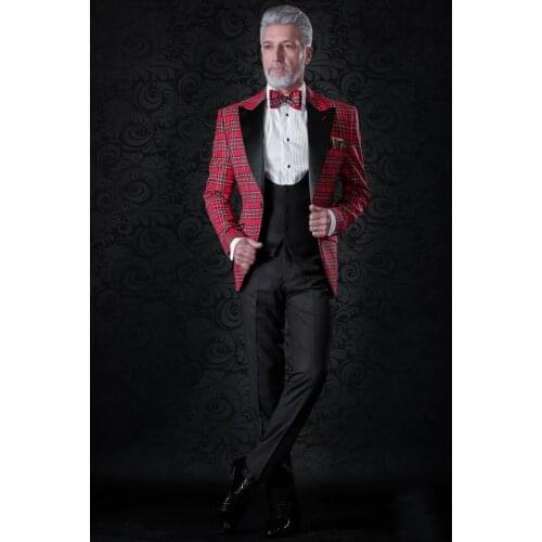 Handsome Groomsmen Peak Lapel Groom Tuxedos Mens Wedding Dress Man Jacket Blazer Prom Dinner (Jacket+Pants+Tie+Vest) A242