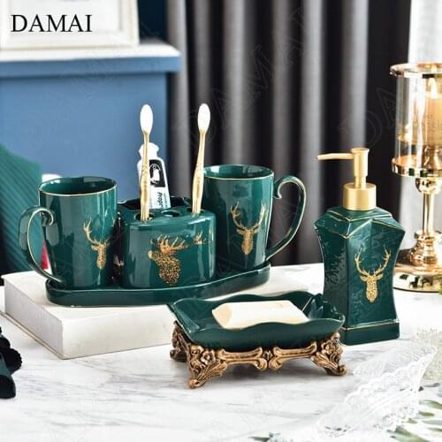Creative Deer Decorative Bathroom Set Nordic Modern Simple Restroom Toiletries Organizer Home Five Piece Set Shower Accessories