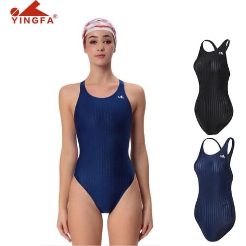 Yingfa Girl Swimwear Training Competition Waterproof Chlorine Resistant Striped One Piece Swimsuit Women