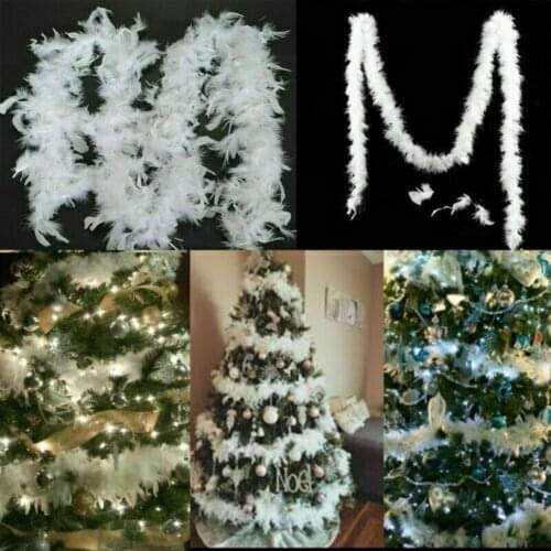 2M Natural White Feather Boa Strip Xmas Ribbon Party Garland Christmas Tree Decor Cosplay Apparel Fabric Accessaries DIY Crafts