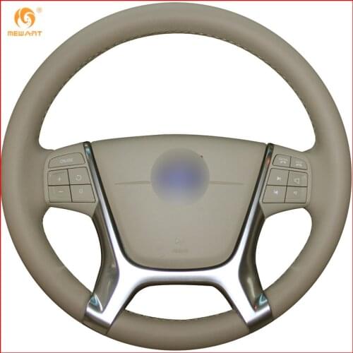 MEWANT Beige Genuine Leather Car Steering Wheel Cover for Volvo S80 2010 XC60 2010-2013 XC70 2011 Interior Accessories Parts