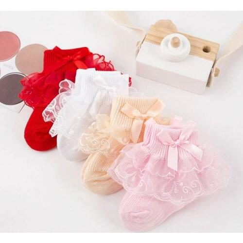 Spring Summer Baby Girl Cute Lace Socks Cotton Ruffled Bow Sock Princess Party Toddler Accessories