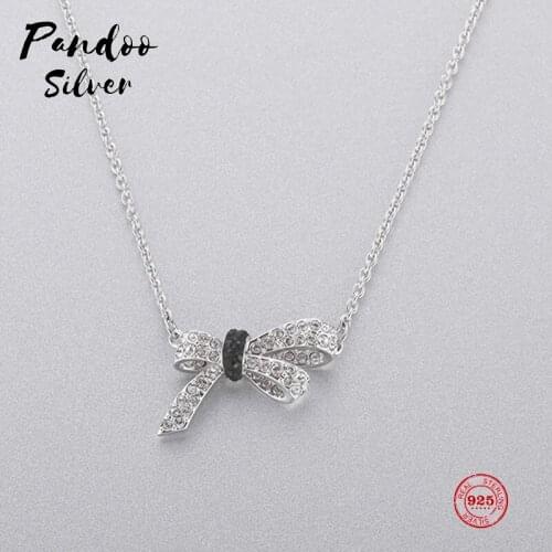 PANDOO Fashion Charm Sterling Silver Original 1:1 Copy, Bow Romantic Charming Gorgeous Wild Necklace Female Luxury Jewelry Gifts