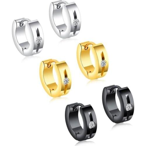 Stainless Steel Gold Small Size Zircon Stone Hoop Earrings Jewelry Punk Rock Men Women One Crystal Hoop Earring Gift For Him