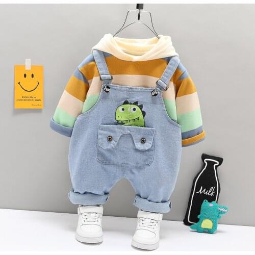 Autumn Baby Boys Girls Clothing Sets Toddler Infant Stripe Hooded Long Sleeve T Shirt Cartoon Pants Kids Casual Clothes Outfit