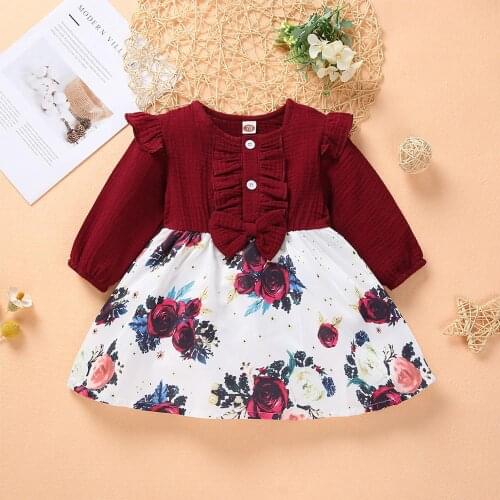 0-3T Baby Girl Dress Toddler Dress Long Sleeve Infant Casual Dress Ruffle Bow Print Clothes Spring Autumn Baby Girls Clothing