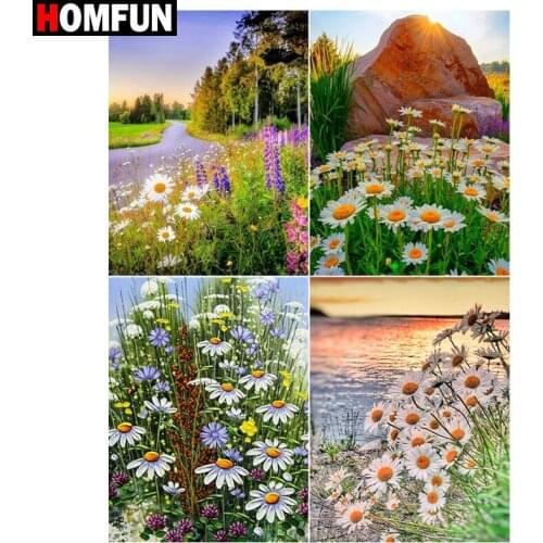HOMFUN Full Diamond "Flower lake plant" DIY 5D Diamond Painting Cross Stitch Home Decor Picture Of Rhinestone Handmade