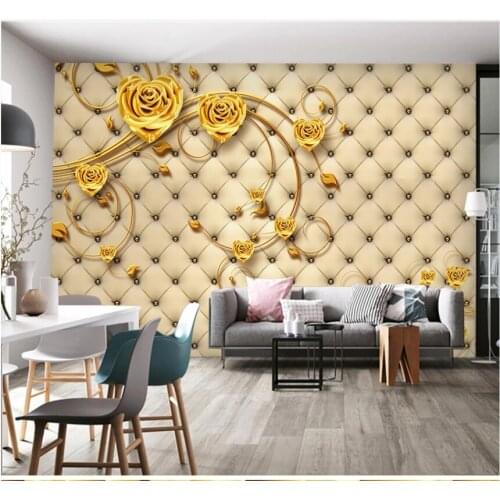 Xuesu Custom wallpaper soft cover golden rose rose living room TV sofa background wall large fresco 8D waterproof material