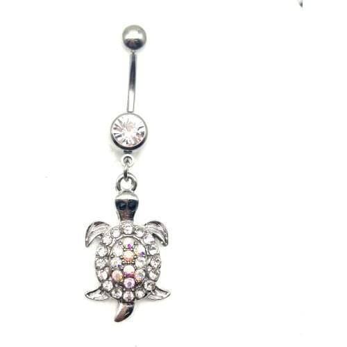 Lovely Stainess Steel Tortoise Rhinestone Belly Button Ring Tassel Dangle Navel Body Jewelry Piercings