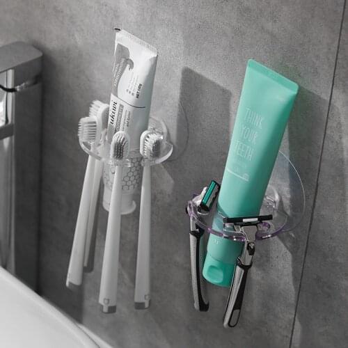 Self-adhesive Wall Mount Toothpaste Dispenser Toothbrush Holder Storage Squeezer Shaver Holder Bathroom Shelves Easy To Install