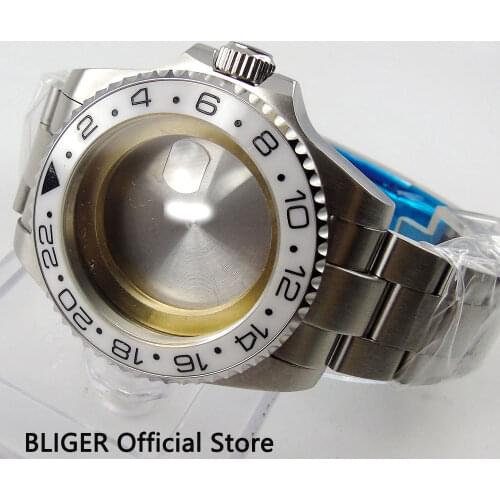 Sapphire Crystal 43MM White Ceramic Rotating Bezel Stainless Steel Watch Case+Bracelet Fit For ETA 2836 Automatic Movement