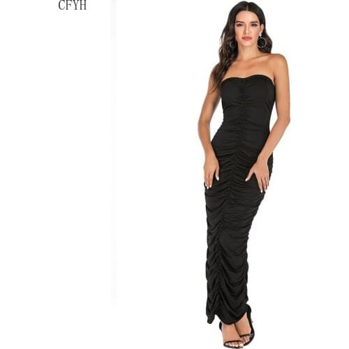 Sexy Pleated Off Shoulder Tube Top Black Dress Bodycon Backless Club Beach Maxi Dress Party Long Women Elegant Dress