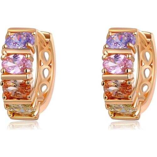 Rose Gold Color Copper Colorful AAA Cubic Zirconia Round Hoop Earrings Fashion Jewelry Earring Female Party Gift Womens jewelry