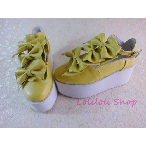 Princess sweet lolita shoes Lolilloliyoyo antaina Japanese design thick bottom yellow PU flat platform shoes with bows 5151s