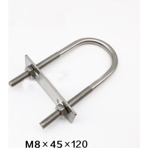 304 stainless steel U shape screw with baffle M8*45 Right angle bolt Square clamp 3pcs