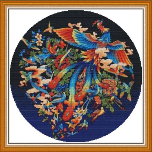 Birds pay homage Cross Stitch Beautiful Phoenix Pattern 14ct 11ct Count Print Canvas Cross Stitch DIY Needlework Embroidery Set