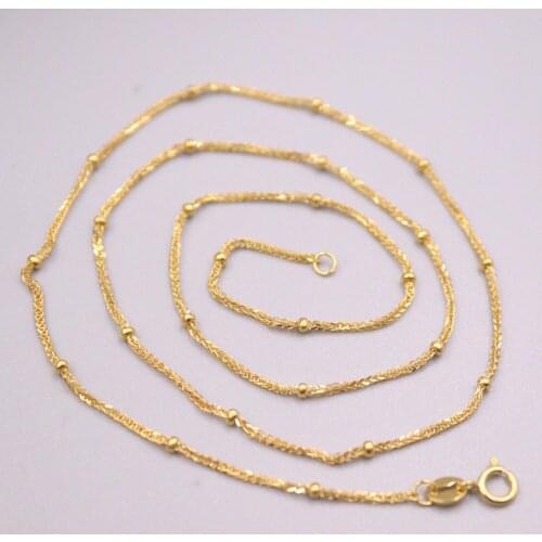 High Quality Real 18K Yellow Gold Necklace Woman Luck 1.8mmW Mini Beads with Wheat Chain 16.5"L 1.9-2.2g