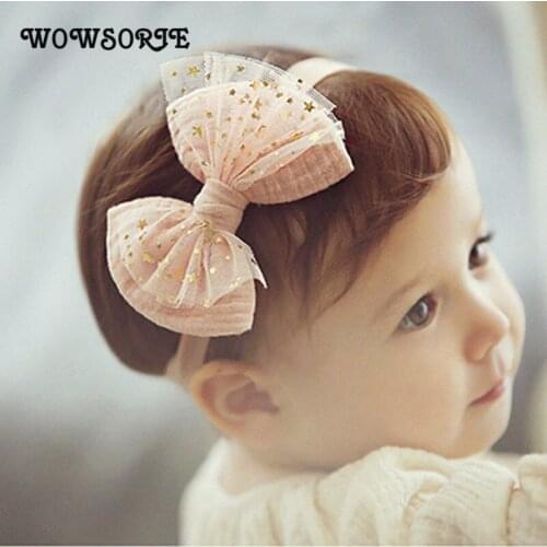 Wowsorie 2018 Baby Hair Accessories Headbands Jewelry Korean Children Bronzing Network Yarn Bow Hair Band Elastic Headband