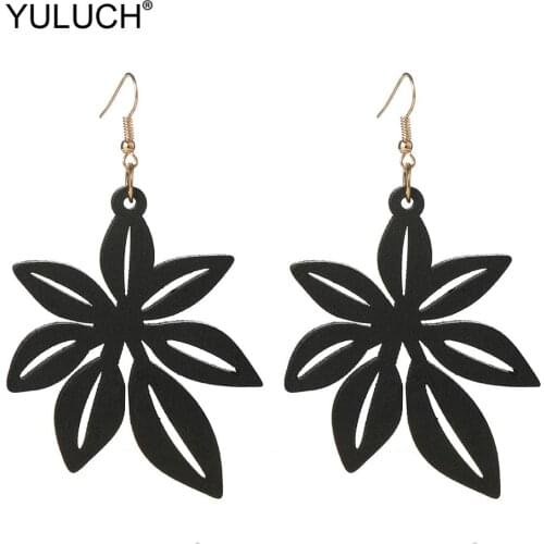 YULUCH Trendy Women Hollow Black Wooden Dangle Earrings Fashion Jewelry Ethnic African Indian Personality Long Pendant Earrings