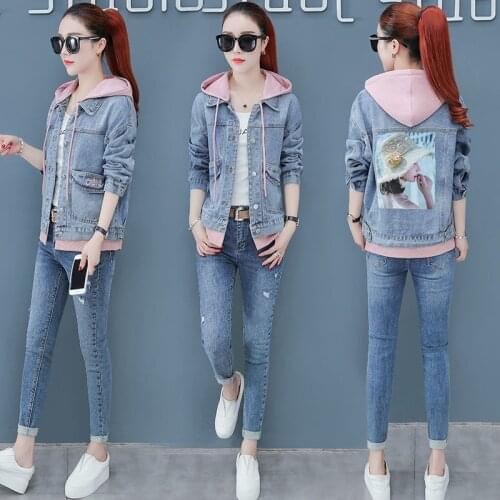 Embroidered Overwear Hooded Denim Coat Spring Autumn Casual Denim Short Jacket Women 2021Students New All-Match Jacket Female191