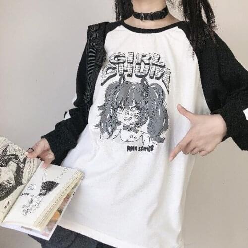 Female Soft Girl Japanese Cute Anime Girl Printing T-shirt Harajuku Women T-shirt Long-sleeved Student Top Streetwear