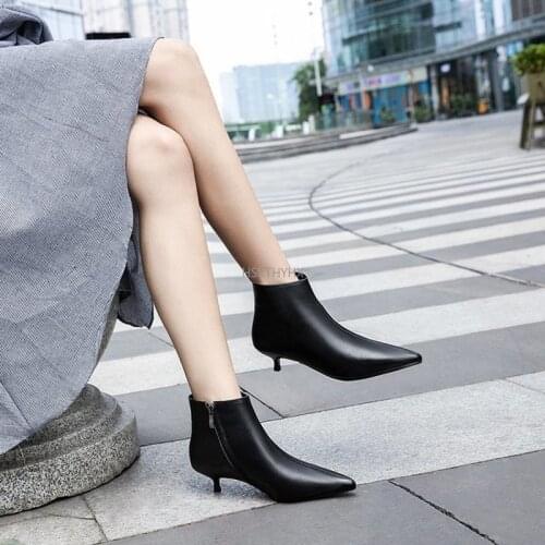 Women Ankle Boots 3.5cm Heel Pointed Toe Black Beige Basic Zip 2021 New Fashion Shoes for Woman Botas Mujer 34-39