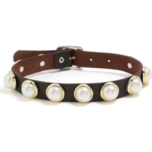 Leather Choker Collar For Women Gothic Punk Chain Pearl Studded Round Charm Rock Vintage Statement Nacklace Fashion Sexy Jewelry