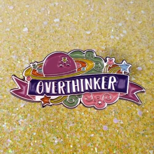 Always Overthinking To The Planet Hard Enamel Lapel Pin Kawaii Overthinker Brooch Medals Mental Health Awareness Badge Jewelry