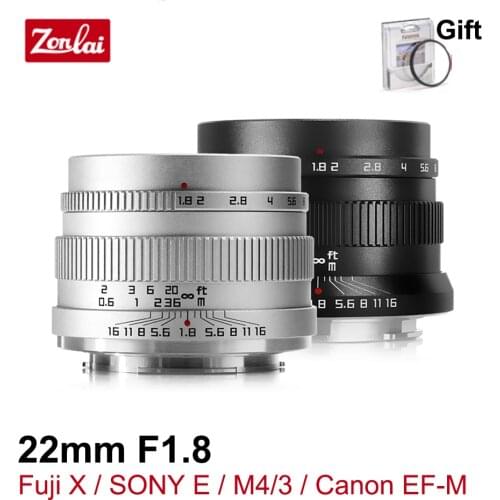 Zonlai 22mm F1.8 Prime Lens Manual Focus APS-C Mirrorless Cameras Len for Fuji X SONY E M4/3 Canon EF-M Mount Camera