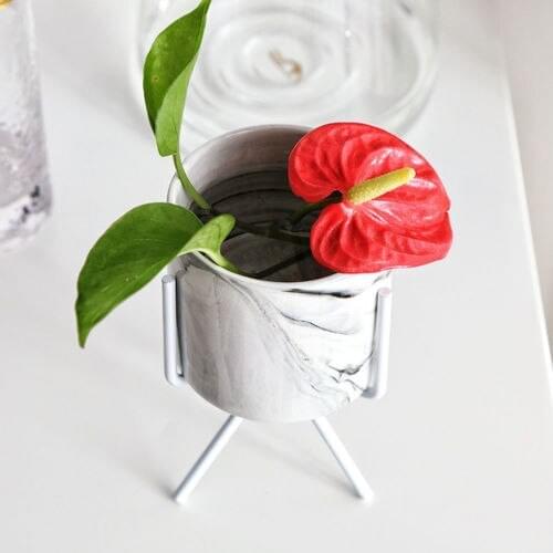 2Pc/Set Ceramic Plant Decor Vase Stand + Iron Rack Garden Home Flower Pot Holder