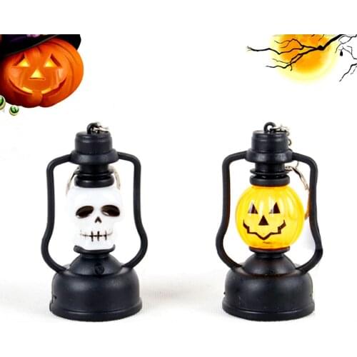 2x Halloween Pumpkin Head Lantern Keychain Pendant Charms Keyrings Skeleton Skull Decor Car Key Holder Bag Hanging Keychain