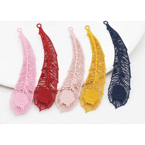 20pcs/Lot Thickness 0.3mm Leaves Shape Spray Lacquer Charms Zinc Alloy Metal Earring Pendant In Jewelry Making 15*65mm