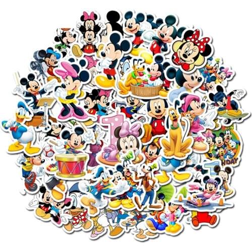 50 Pcs/set Disney Mickey mouse Stickers Cartoon Anime Figure Minnie Multifunctional Stick Notebook Graffiti Waterproof Sticker