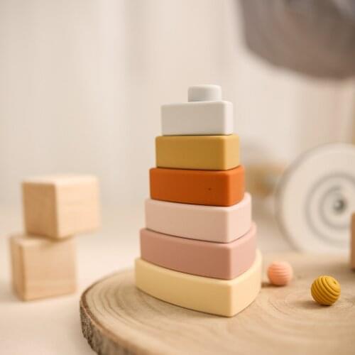 Bite Bites 6PCS Silicone Stacking Building Blocks Baby Toys Montessori DIY Creative Stacking Balance Game Educational Toy Infant