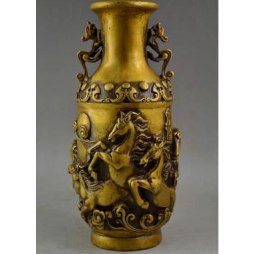 8.67 Inch Handwork Copper Carved 8 Fine Pentium Horse Mean Bring Successful Vase