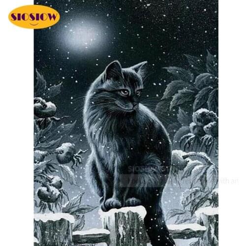 SIOSIOW 5D DIY Diamond Painting Black Cats Moon Animal Mosaic Cross-stitch Full Square Drill Daimond Embroidery Decor Home Gifts